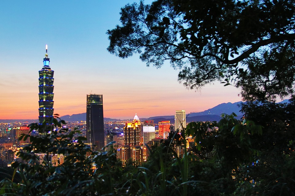 Taipei skyline at dusk in Taiwan